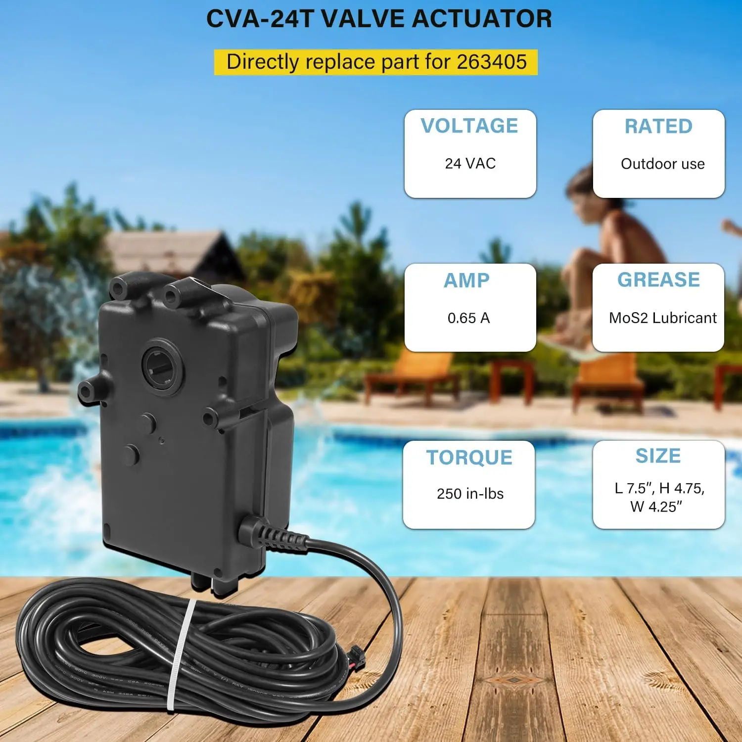 Replace Part for 263045 CVA-24T Valve Actuator 180 Degree Rotation, 24 Volt AC Pool and Spa Actuator Fits Compool, for Ortega