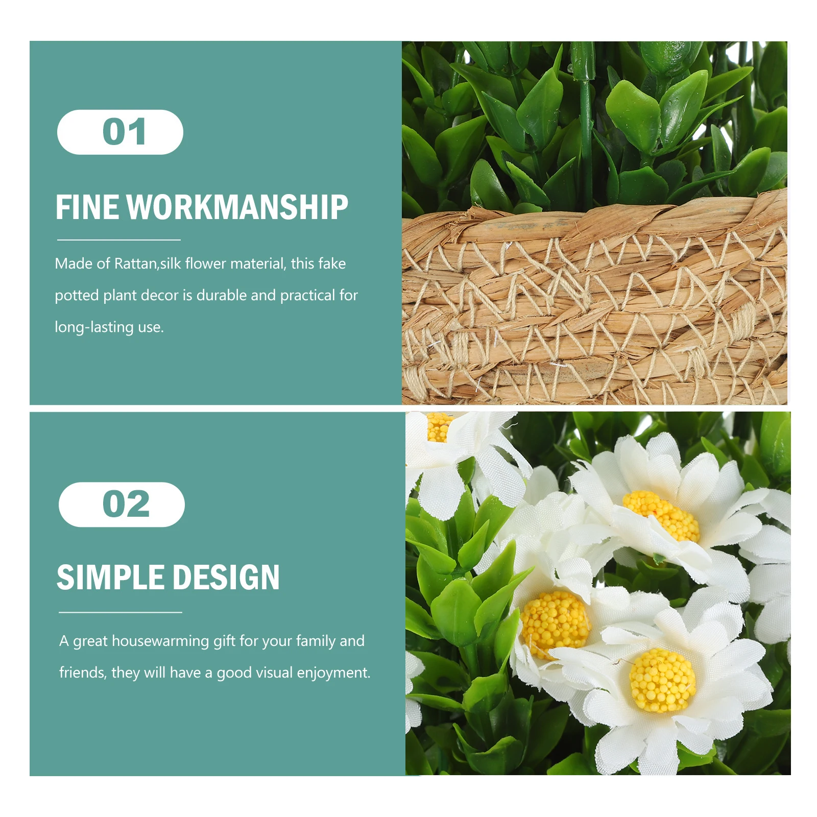 

Simulated Potted Plant Home Decor Artificial Silk Flower Rattan Basket Lifelike Fake Bonsai Room Ornament