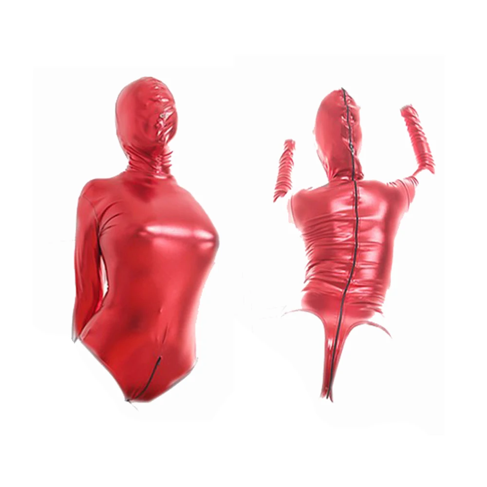 Patent Leather  Bodysuit Slave Head Hood Harness Costume SM Bondage Straitjacket Thong Roleplay Erotic Mask Sex Toys Women Game