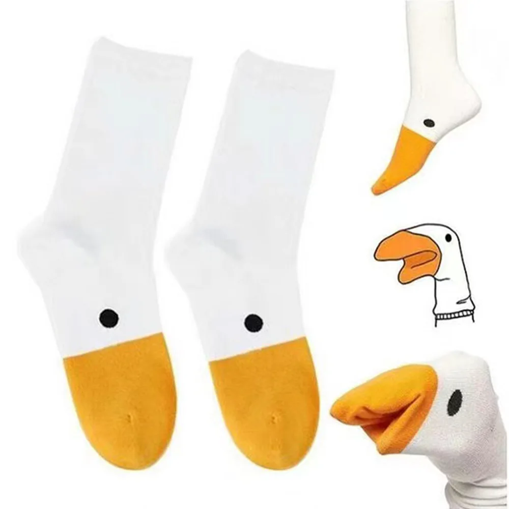 Skarpetki Damskie Bawełniane Śliczne Kawaii Cartoon Duck Print Japonais Style Calcetines Mujer Hip Hop Funny White Harajuku Girls Gift Sox