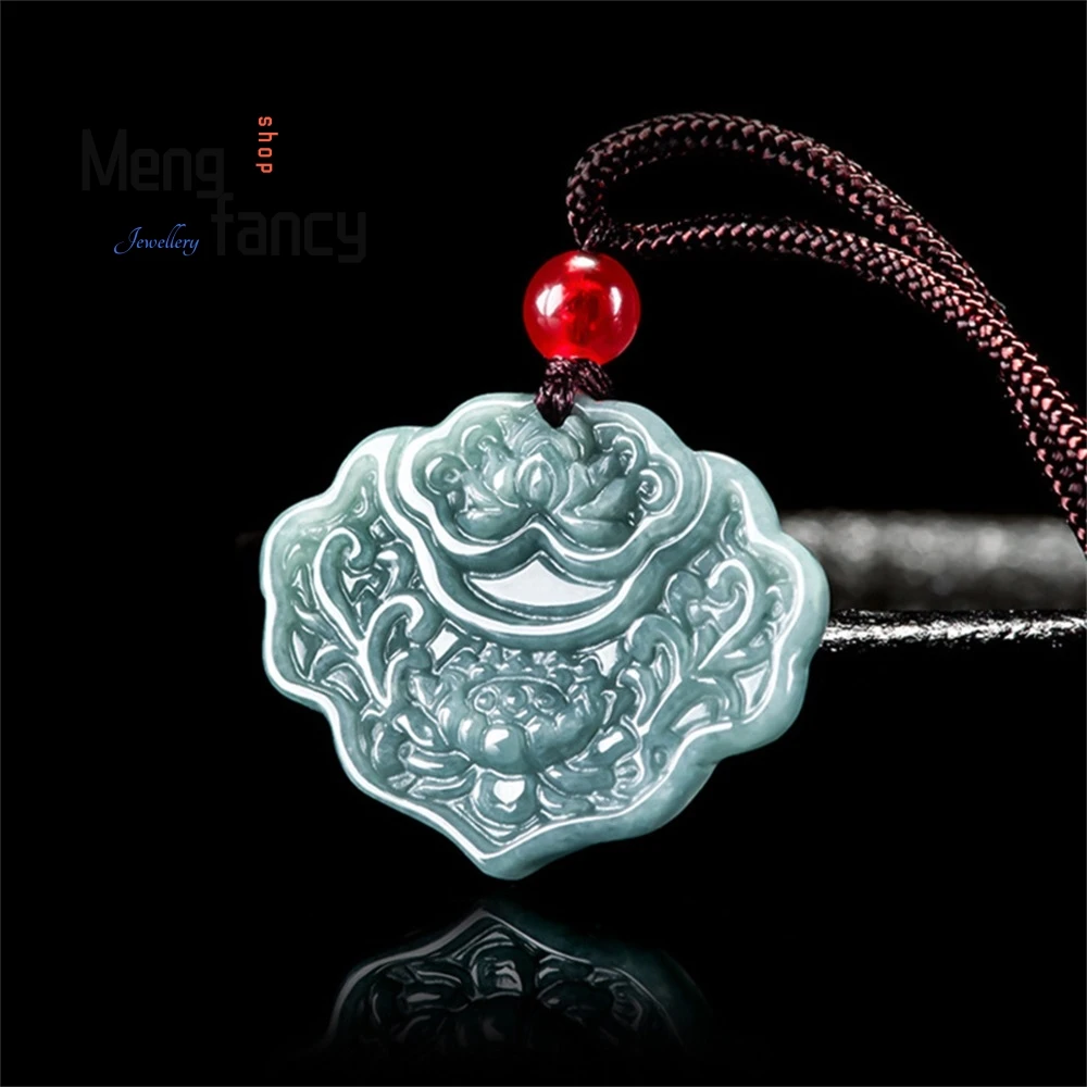

Natural A-Grade Jadeite Blue Water Auspicious And Happy Pendant, Glutinous Seed Jade Pendant For Men And Women Fashion Jewelry