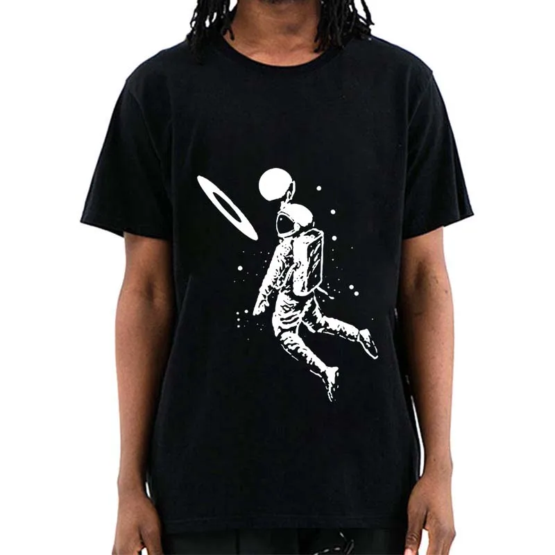 XIN YI Men\'s T-shirt High Quality 100% cotton Funny moon astronaut print casual loose men tshirt o-neck male t-shirt tees tops