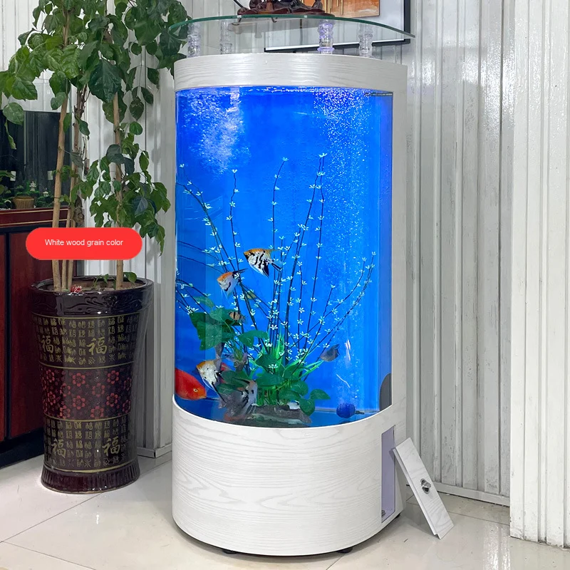 

Легкий люкс: европейский аквариум среднего размера для дома, экологичный, полукруглый, стеклянный, от пола до потолка, с системой циркуляции воды для рыб.