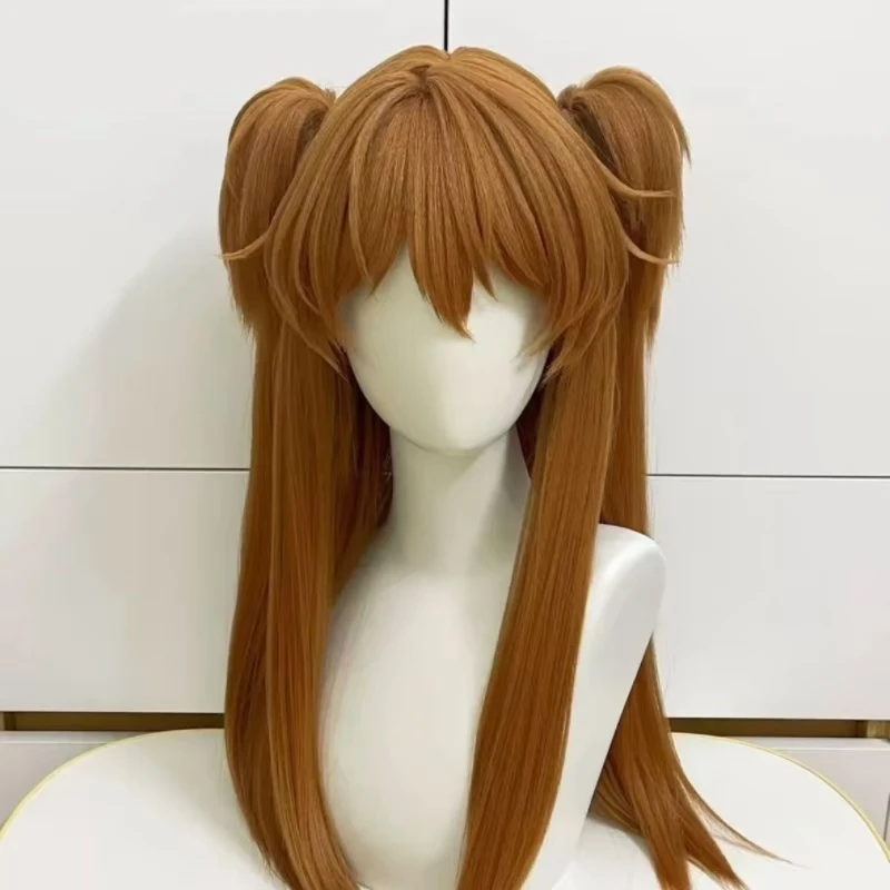 

Аниме-парик для косплея Mingrixiang, оранжевый, с двумя хвостиками, на заколках, 65 см, парик Асука, термостойкий, с сеткой-розой, для вечеринок