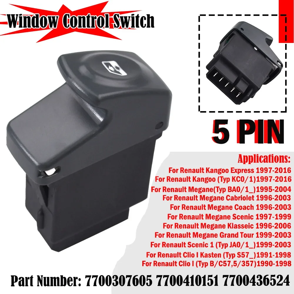 For Renault Clio I Renault Kangoo Megane Twingo Scenic 1990-2016 Car Window Control Switch 7700307605 7700410151 7700436524