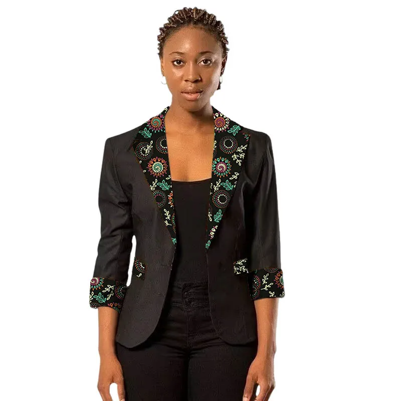 قطعة واحدة سترات بدلة نسائية تصميم أصلي طباعة أنثى أسود أنقرة السترة الأفريقية كوتور حفلة 3/4 كم معطف