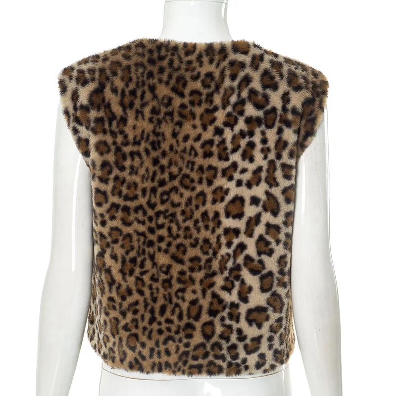 Gilet da donna in peluche leopardato in pelliccia sintetica 2024 autunno inverno moda Casual con scollo a v senza maniche giacche calde tutti i