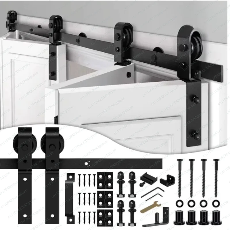 Faltbare Scheunentor-Hardware-Set Schiebetür-Schiene Kohlenstoffstahl-Rollenlaufwerk-Hardware-Set für Innentüren