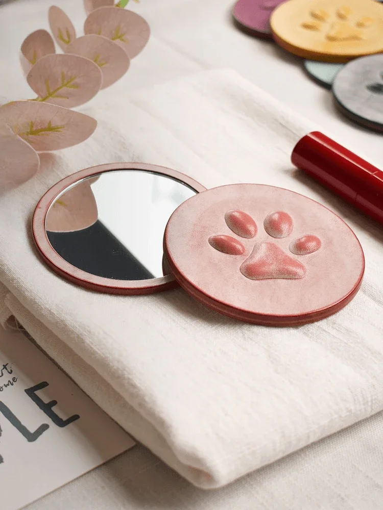 Leather cat claw mirror body mirror ins style simple and fashionable portable small mirror makeup