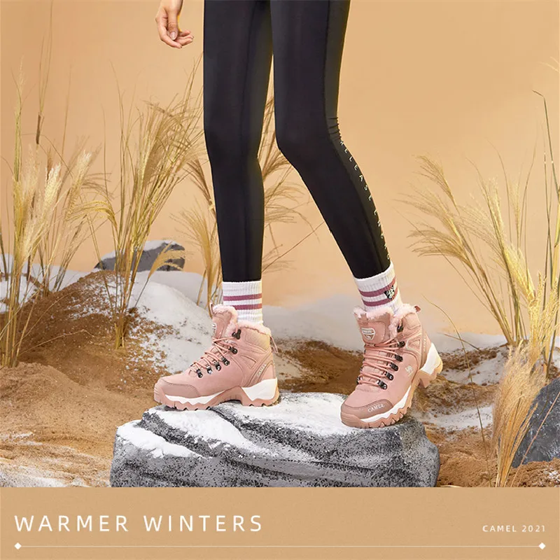 GOLDEN CAMEL Waterdichte wandelschoenen Antislip Warme fleece Hoge wandelschoenen Trekking Damesschoenen voor dames 2023) Winter Nieuw