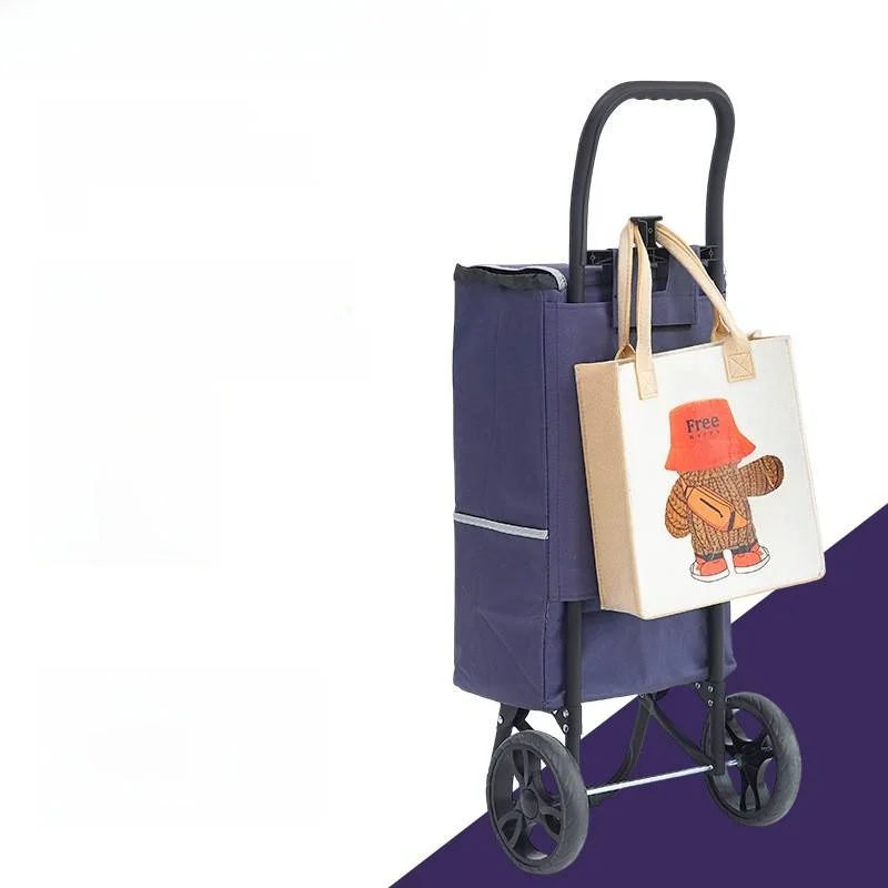 

Portable Shopping Cart Vegetable Buying Hand-Pushable Stacking Pull Rod Cart Oxford Cloth Material Foldable Market Shopping Car