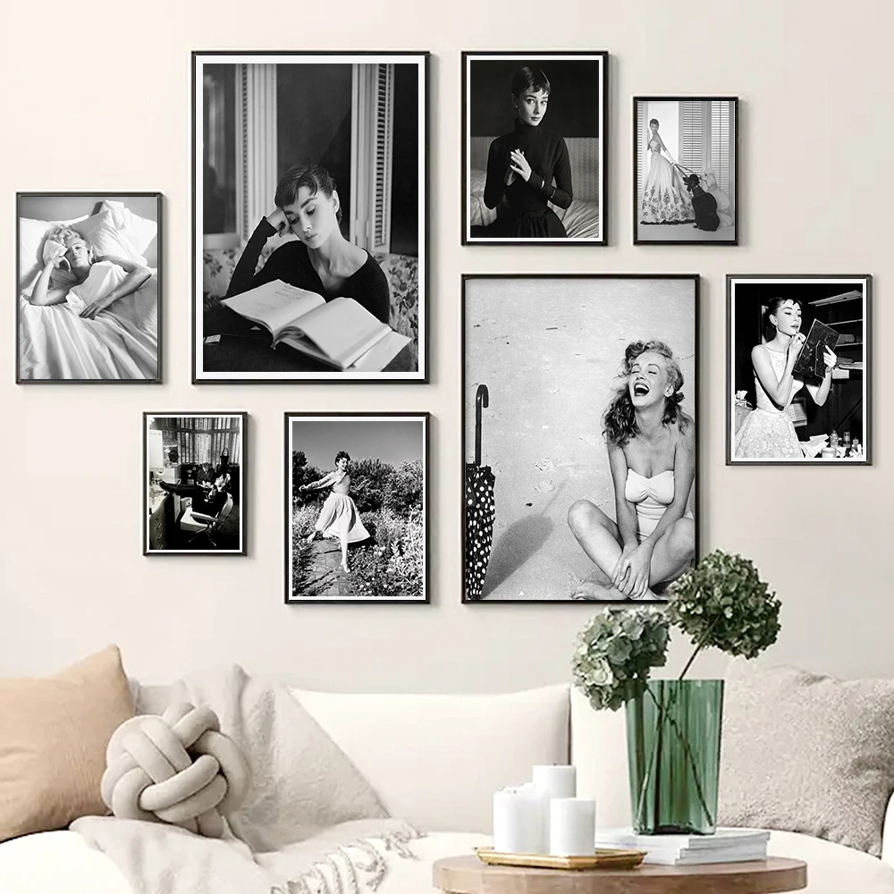 

Audrey Hepburn Poster Movie Star Prints Vintage Black White Photo Wall Art Canvas Pictures Living Room Home Decor