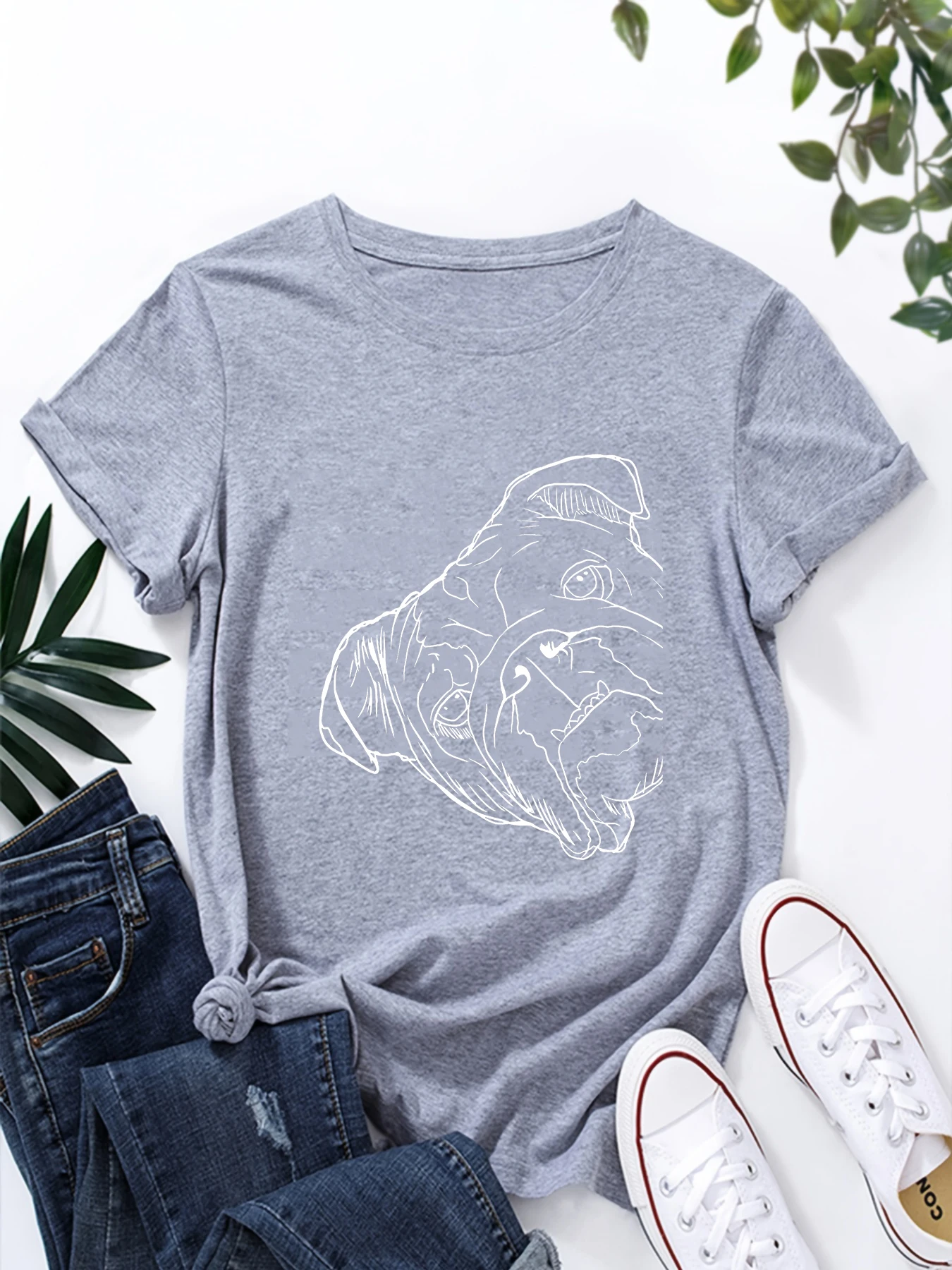 Funny Dog English Bulldog Printed T-Shirt Women Street Trend Harajuku Summer New T-Shirt Casual Round Neck Short Sleeve Tops