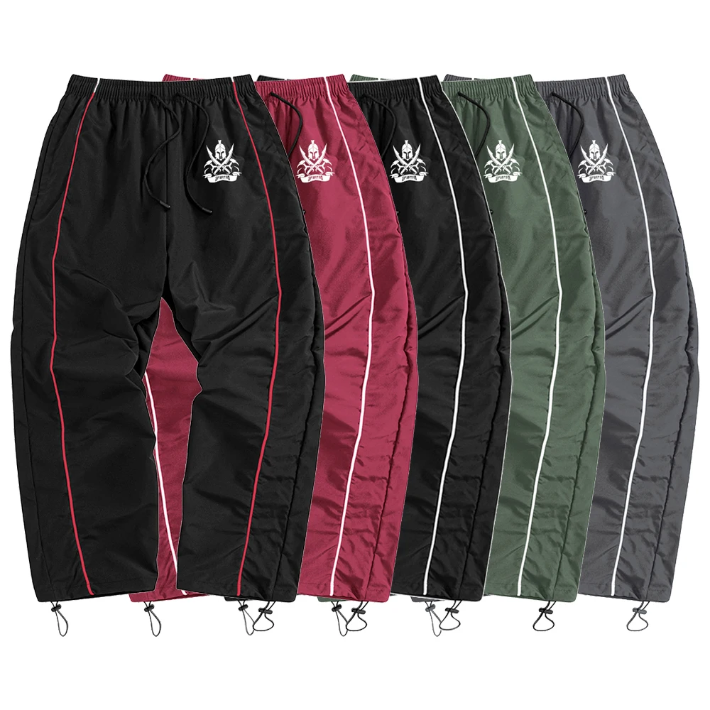 

Мужские винтажные спортивные брюки в стиле хип-хоп с принтом шлема, уличная одежда Y2K, широкие джоггеры с боковыми полосками и регулируемым шнурком на манжетах