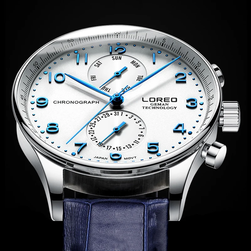 LOREO Pilot-Montre à quartz étanche pour hommes d\'affaires, cadran bleu, design classique, bracelet en cuir, livraison directe