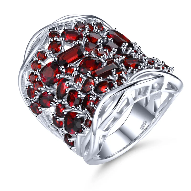 

Natural Red Garnet Solid Silver Rings 6.8 Carats Genuine Gemstone Gorgerous Luxury Unique S925 Unisex Style US Size 8