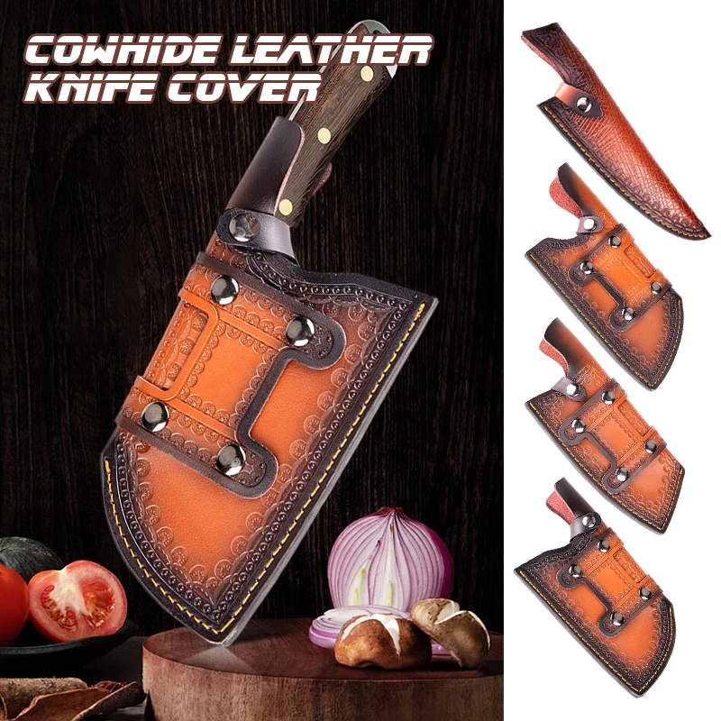 High-grade Chef Knife Sheath Cowhide Leather Knife Cover Cleaver Butcher Blade Guard Protect Case Steak/Boning Knife Pocket