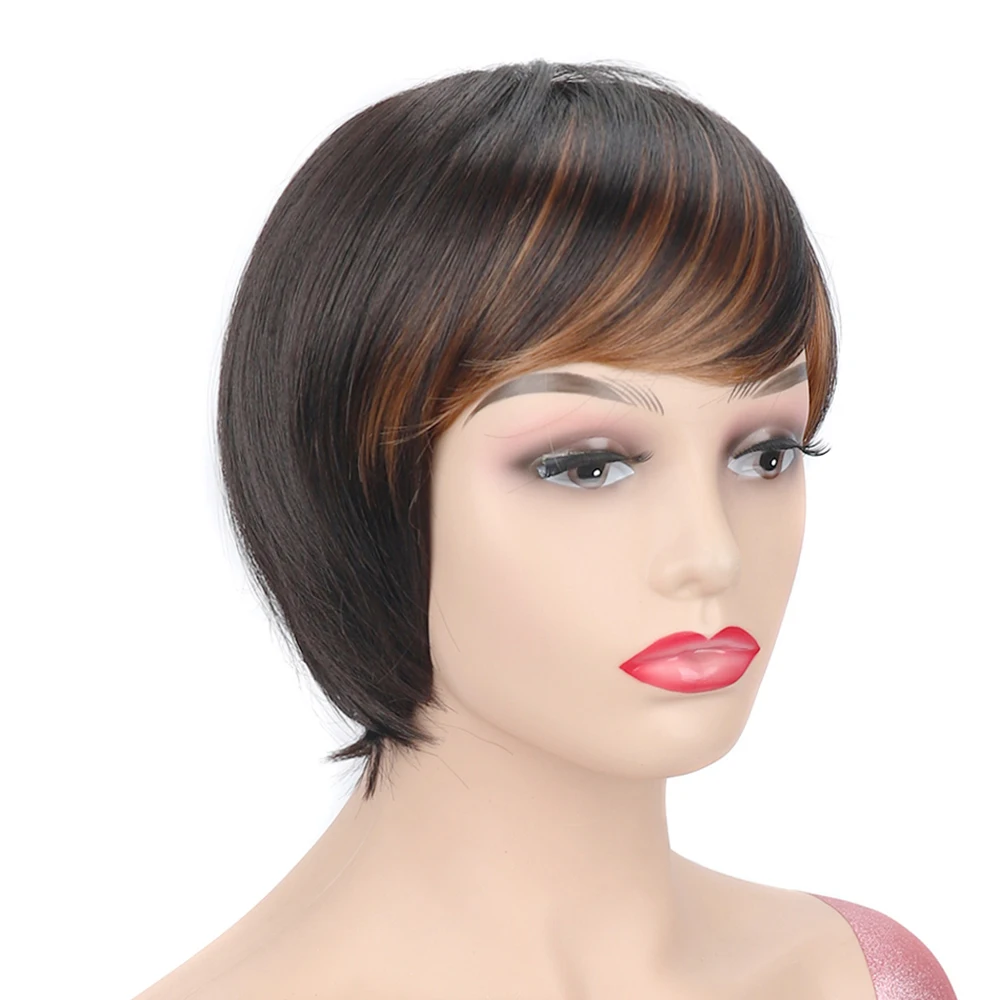 Women's Short Straight Bob Wig with Bangs Fashion Ombre Multi Color Synthetic Hair Wigs for Daily Party Cosplay Natural Looking