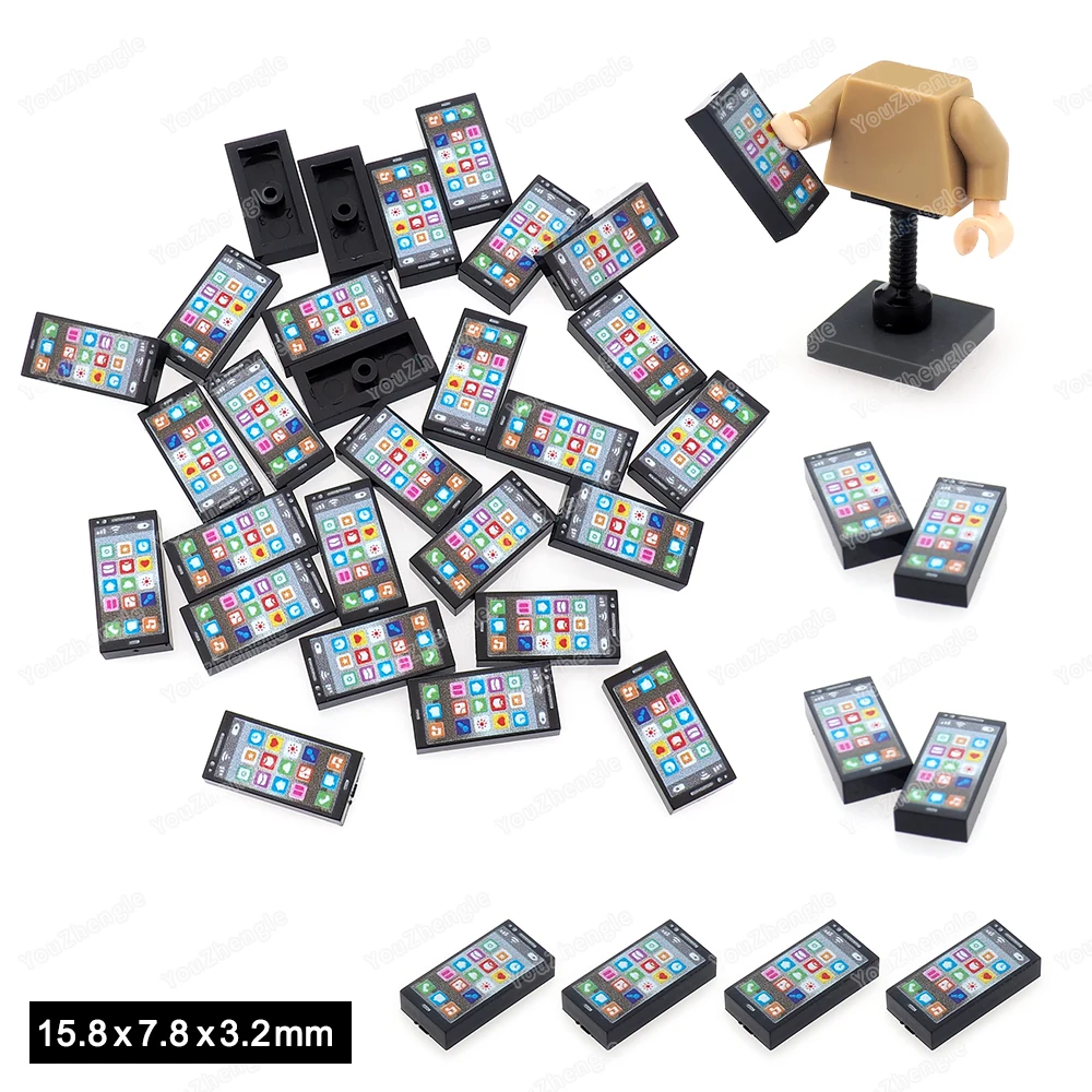 Modern Cell Phone Printed Tiles 3069 Communication Building Block 1*2 Figures Connection Tool Accessories Model Child Gifts Toys