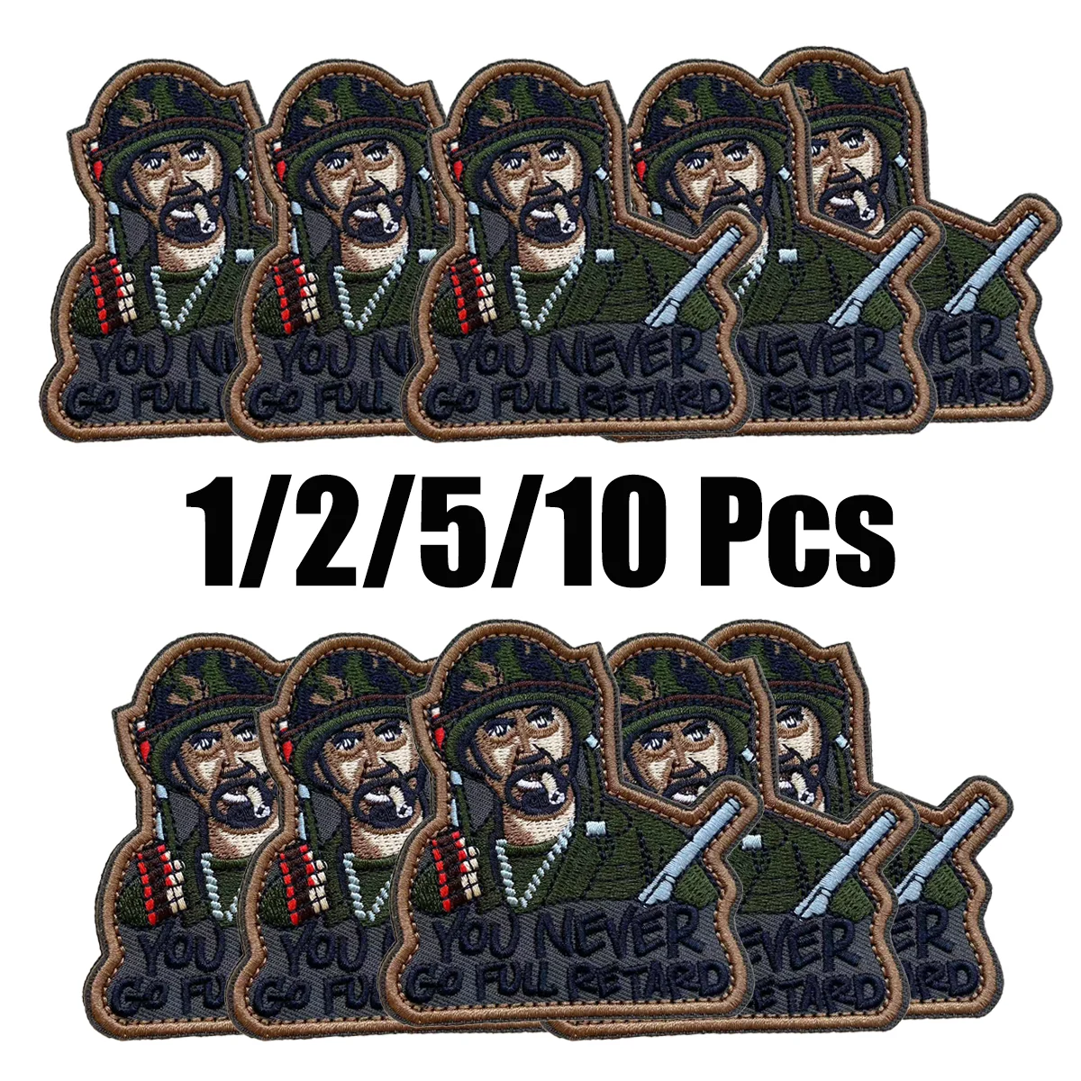 Never Go Full Humor Patch - Hook Fastener Backing, 1/2/5/10Pcs Pack, Removable Morale Patch for Hats, Jackets, Bags