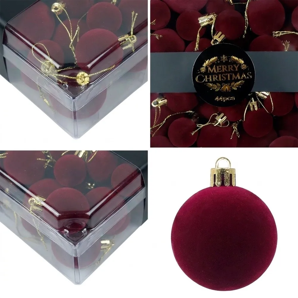 44 Pcs Shatterproof Christmas Ornament Set Matte Flocked Finish Plastic Balls for Holiday Tree Decoration Green Red White Purple
