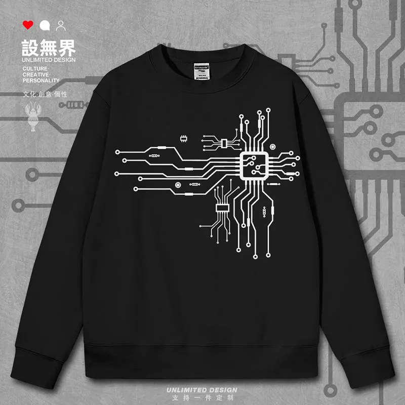 Sense of niche design for integrated circuit CPUs in STEM electronics mens hoodies white jerseys for men clothes autumn winter