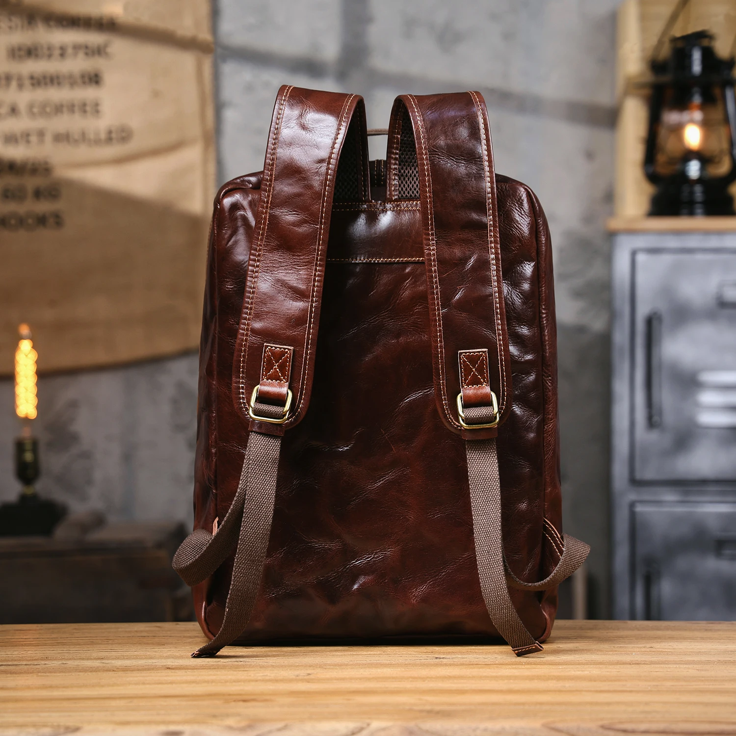 S.WORKER Lässiger Rucksack aus echtem Rindsleder für Herren, 16-Zoll-Laptop-Rucksack, Tagesrucksack mit großer Kapazität, Reisetasche, Schultasche – Detail 14