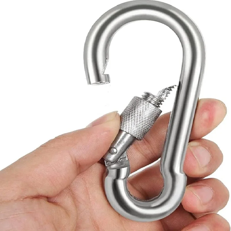 Carabiners Heavy Duty 304 Stainless Steel Thumb Screw Locking Carabiner Spring Snap for Gym Swing Dog Leashes Hammocks Keychain