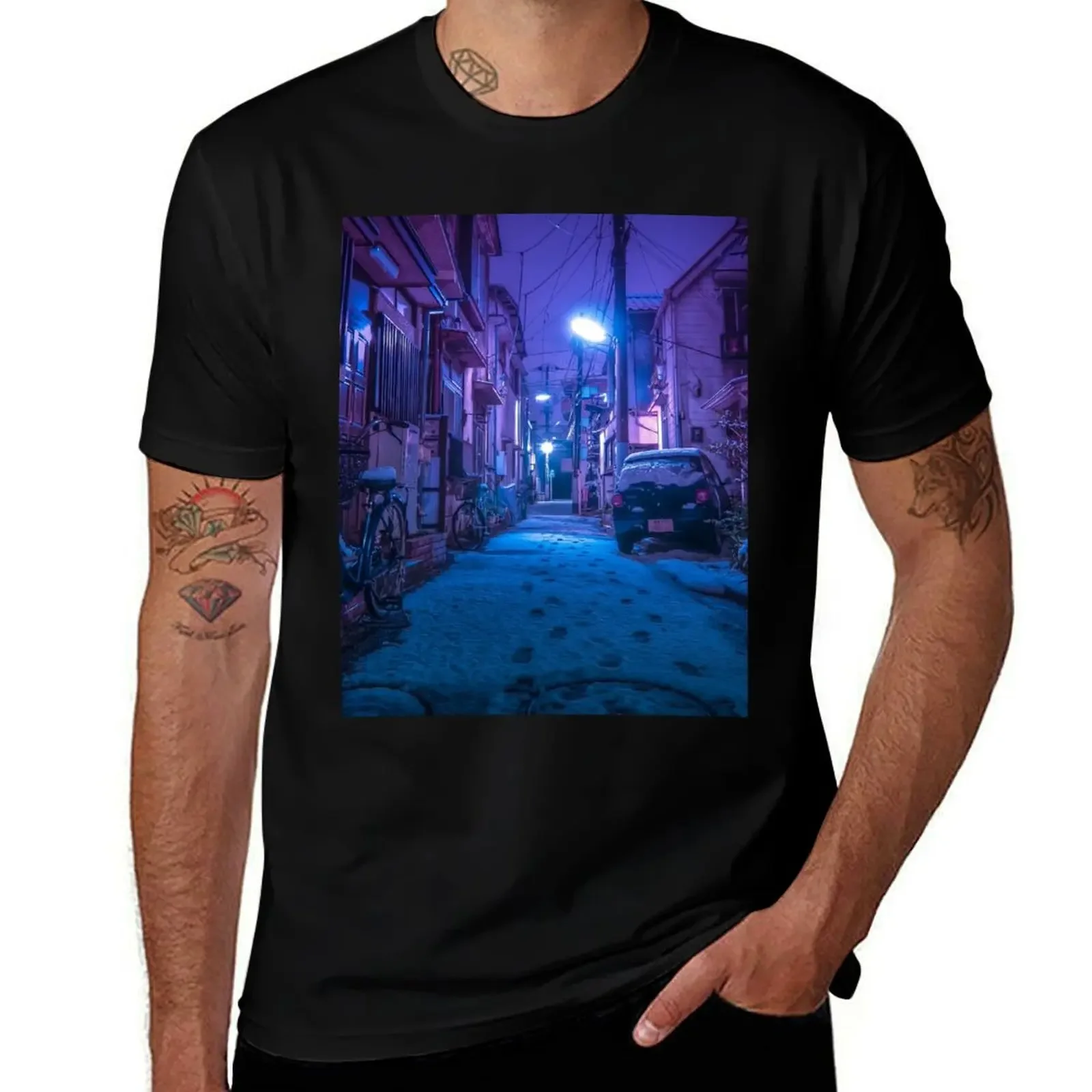 Snow covered Japanese street T-Shirt Funny t-shirt plus size clothes Anime t-shirt mens designer t shirt