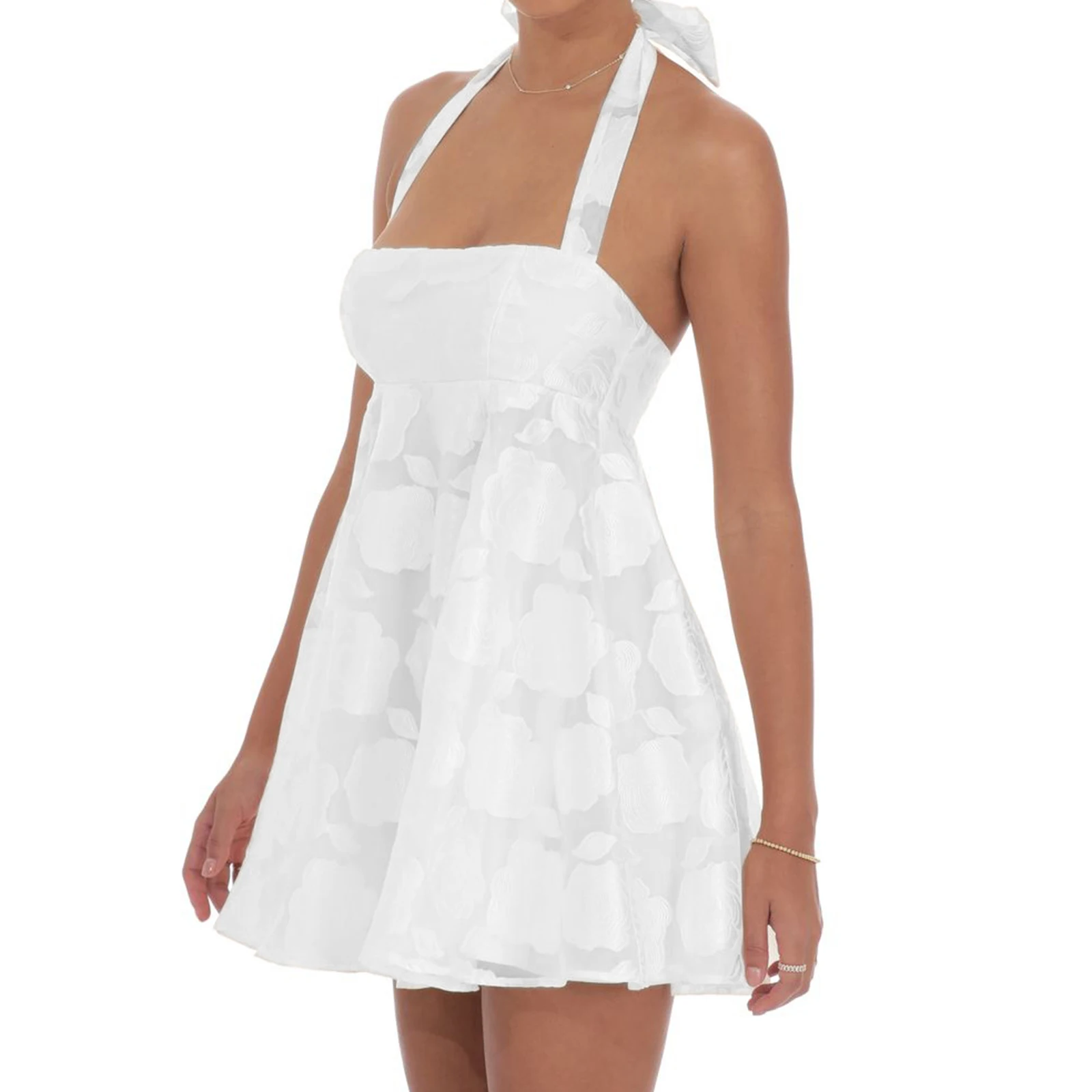 Women Summer Fairycore Grunge Sleeveless Halter Casual Dress Floral Print Backless A-Line Mini Party Dress Beach Club Streetwear