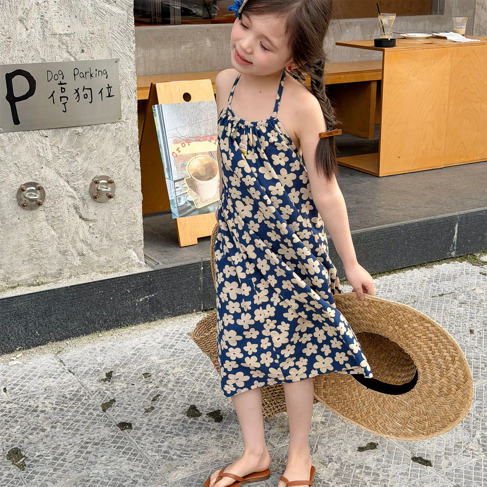 2026 New Summer Baby Girls Beach Vacation Dresses Backless Printed Children Chic Casual Dress  1 2 3 4 5 6 Yaers