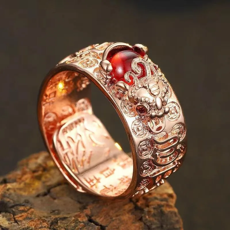New Niche Design Retro Wealth Attracting Opening Ring Personalized Creativity Small Pixiu Index Finger Rings  Male and Female