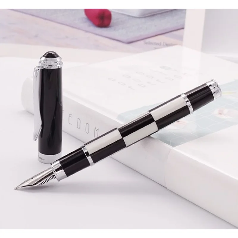 

A+ Fuliwen Celluloid Fountain Pen Medium Nib, Fashion Black White Squares Pen