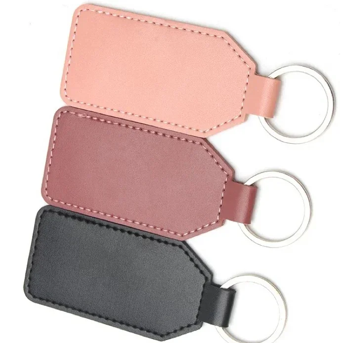 Custom LOGO Rectangle Pu Leather Keychain Wholesale Laser Name Number  Key Chains Ring Bag Keyring