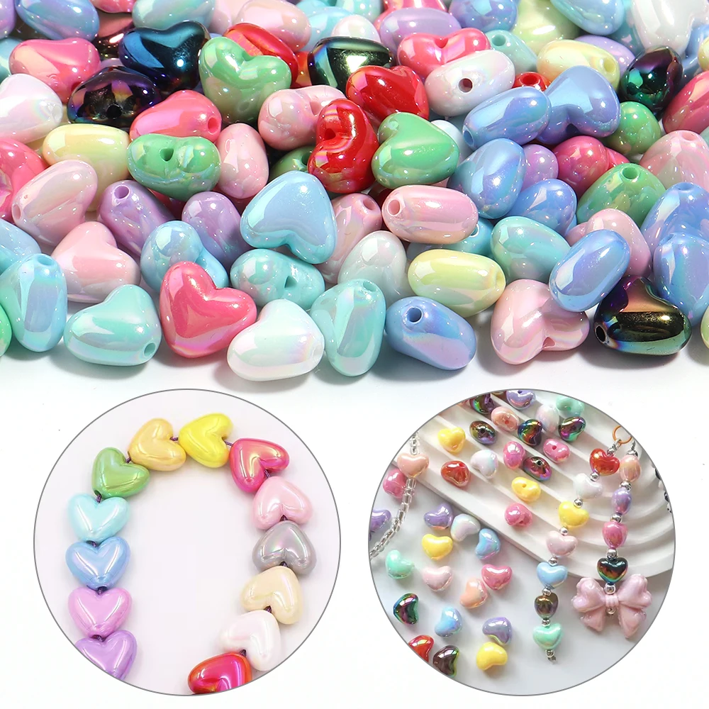 50pcs 9mm Acrylic Colorful Heart Beads Loose Spacer Bead for Handmade Jewelry DIY Bracelet Phone Chain Pendants Materials image 5