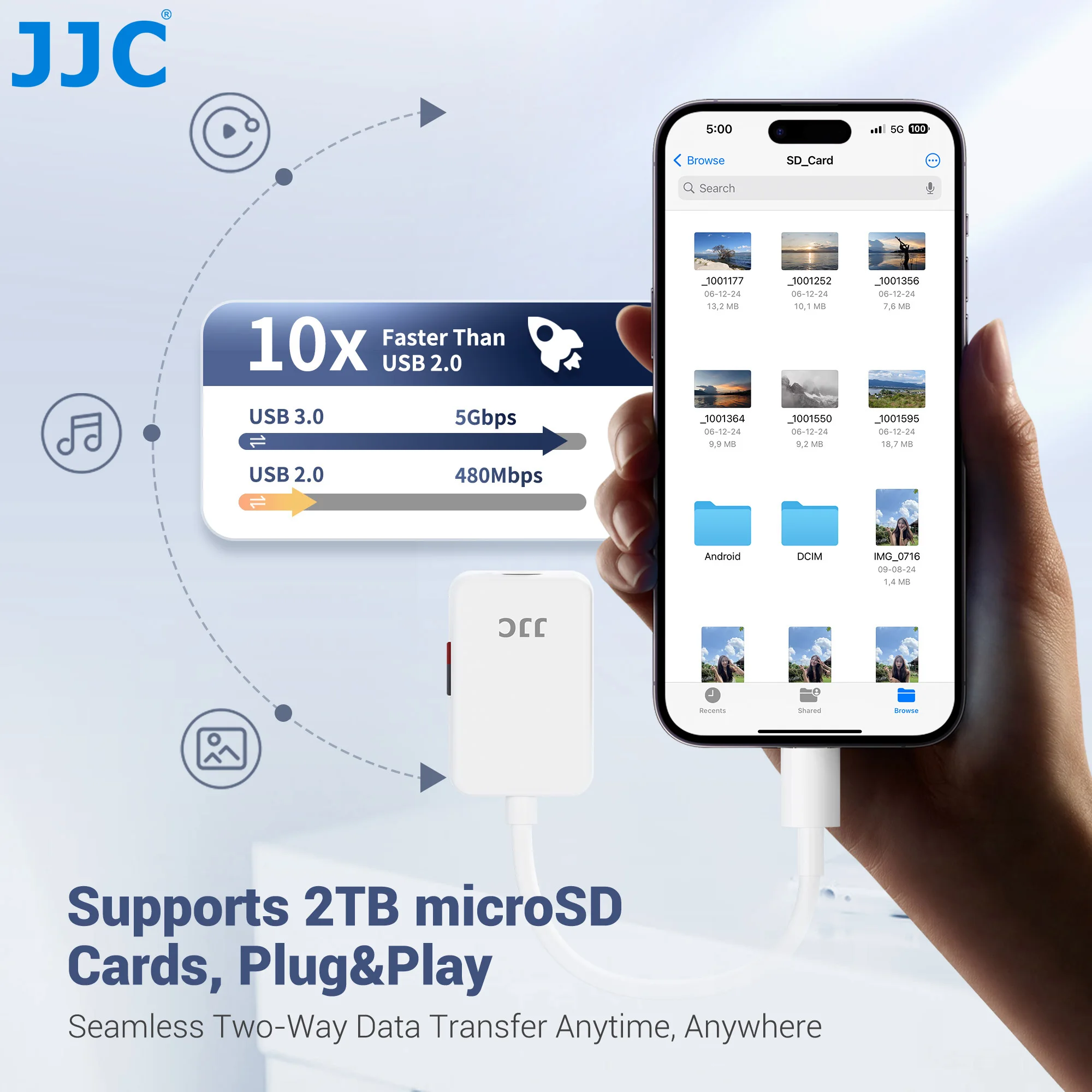 iPhone16/15/14pro용 마이크로 SD/TF 카드 리더기 Type-C 충전 포트 및 흡입 컵 마운트가 있는 USB C-MicroSD 메모리 카드 어댑터