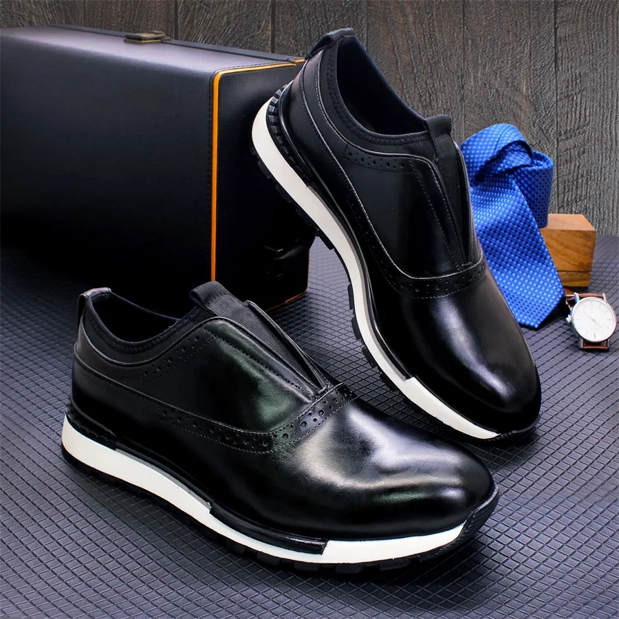 

Men's Leather Sneakers Non-Slip Bounce Comfortable Men's Shoes Street Walking Dating Men's Dress Leather Shoes