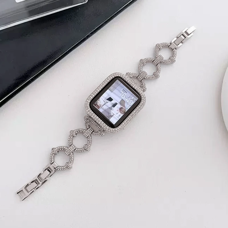 Diamond Strap For Apple Watch Band Ultra 2 1 49mm 41mm 45mm Metal Bracelet With Case For IWatch Series 9 8 7 6 5 4 3SE 40mm 44mm