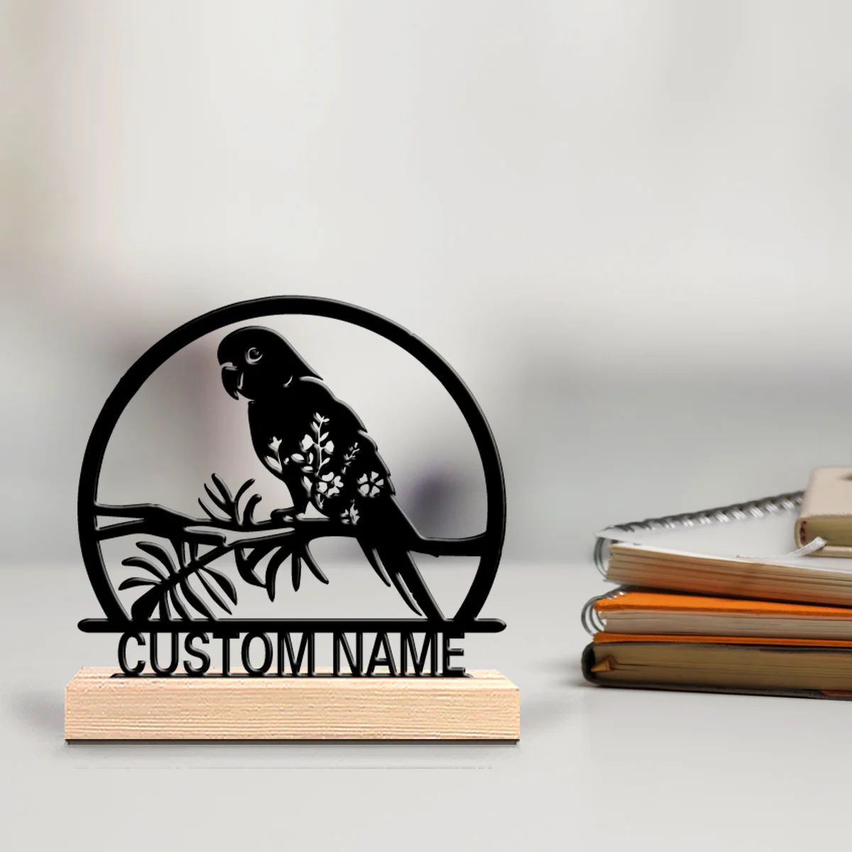 1pc Cartoon Personalized Custom Parrot Metal Statues Wooden Frame Wall Decor for Living Room Bedroom Eclectic Mystical Home