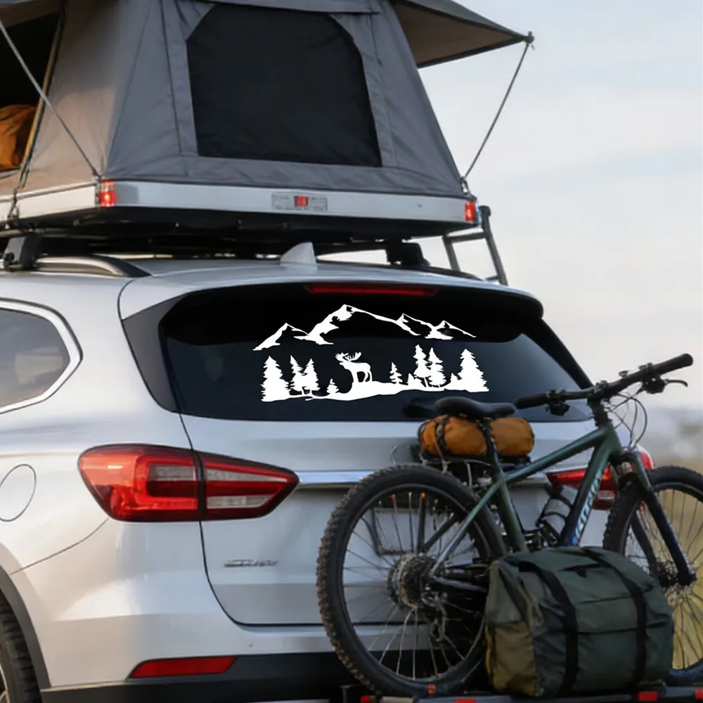 Doordash Decal Mountains Stickers for SUV RV Camper Off-Road Elk Tree Forest Mountain Pvc Art Sticker Outdoor Car Decoration
