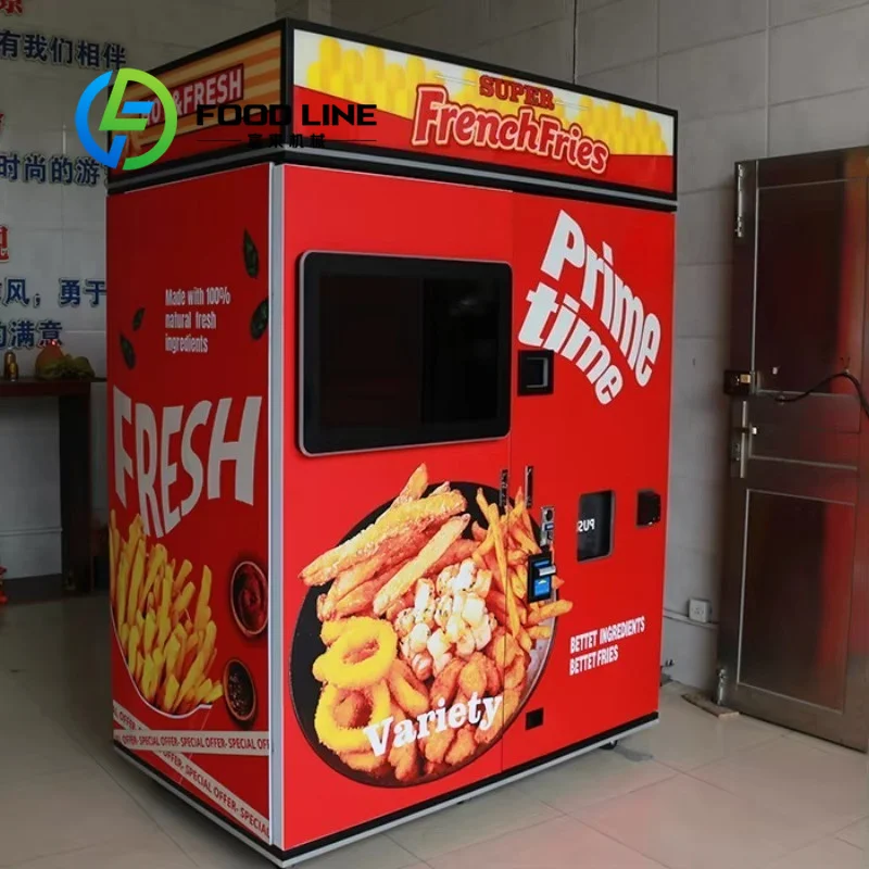 32-inch Touch Screen Customized Stainless Steel Smart French Fries Vending Machine Coin Change Return Credit Card QR Code