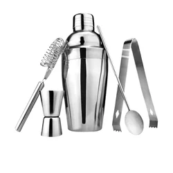 5PCS Cocktail Mixing Tools Set Stainless Steel Cocktail Shaker Bartending Tools Bartender Kit Martini Sharker Drink Mixer Set