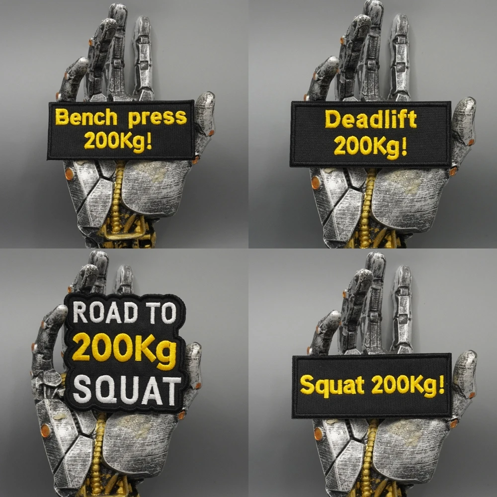 Bench Press Squat 200kg Gestickter Aufnäher, Applikation, Nähetikett, Punk-Biker-Band, Rock-Kleidung, Abzeichen, Klettverschluss oder zum Aufbügeln – Detail 1