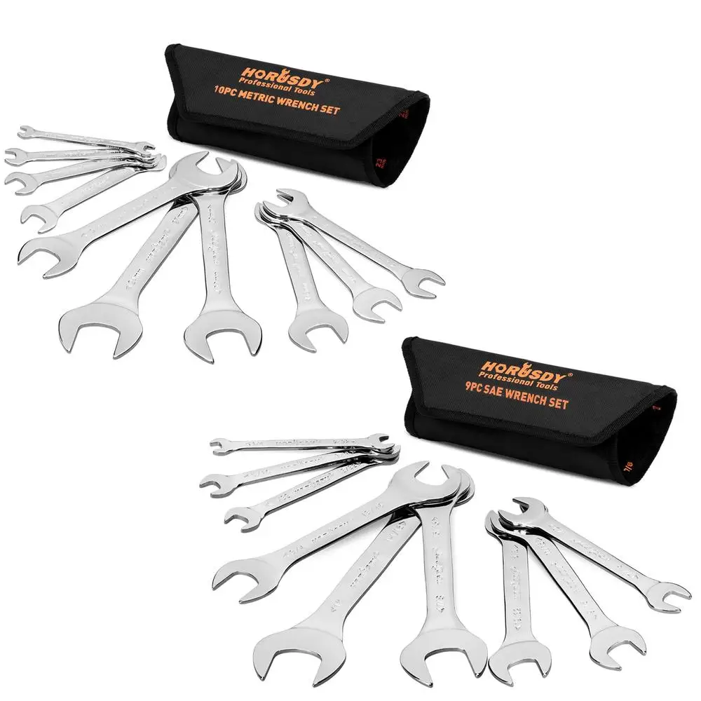 Thin Chrome Vanadium Steel Wrench Set 19-Piece with Rolling Pouch Bike Motorcycle Machinery 1/4