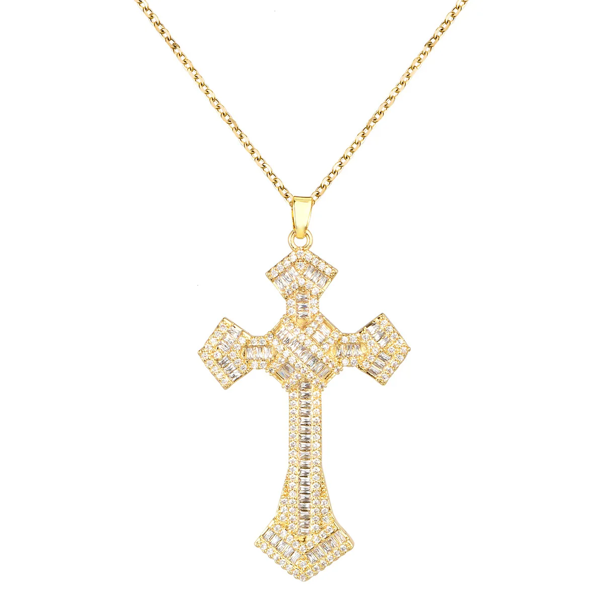 Zircon cross necklace copper inlaid zirconium heavy industry full diamond pendant jewelry hip hop accessories personality trendy