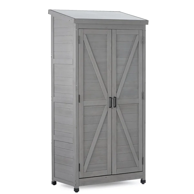 

Garden outdoor solid wood locker and metal desktop outdoor workbench