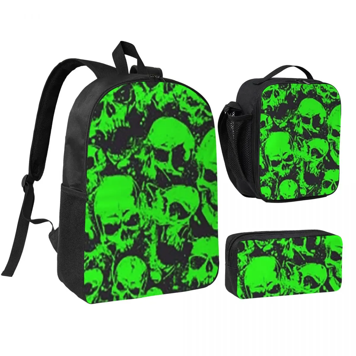 Ghost Skull Print Luminous Horror Night Halloween Backpack BookBag School Bag Shoulder Bags 3ps Insulated Lunch Bag Pencil Case