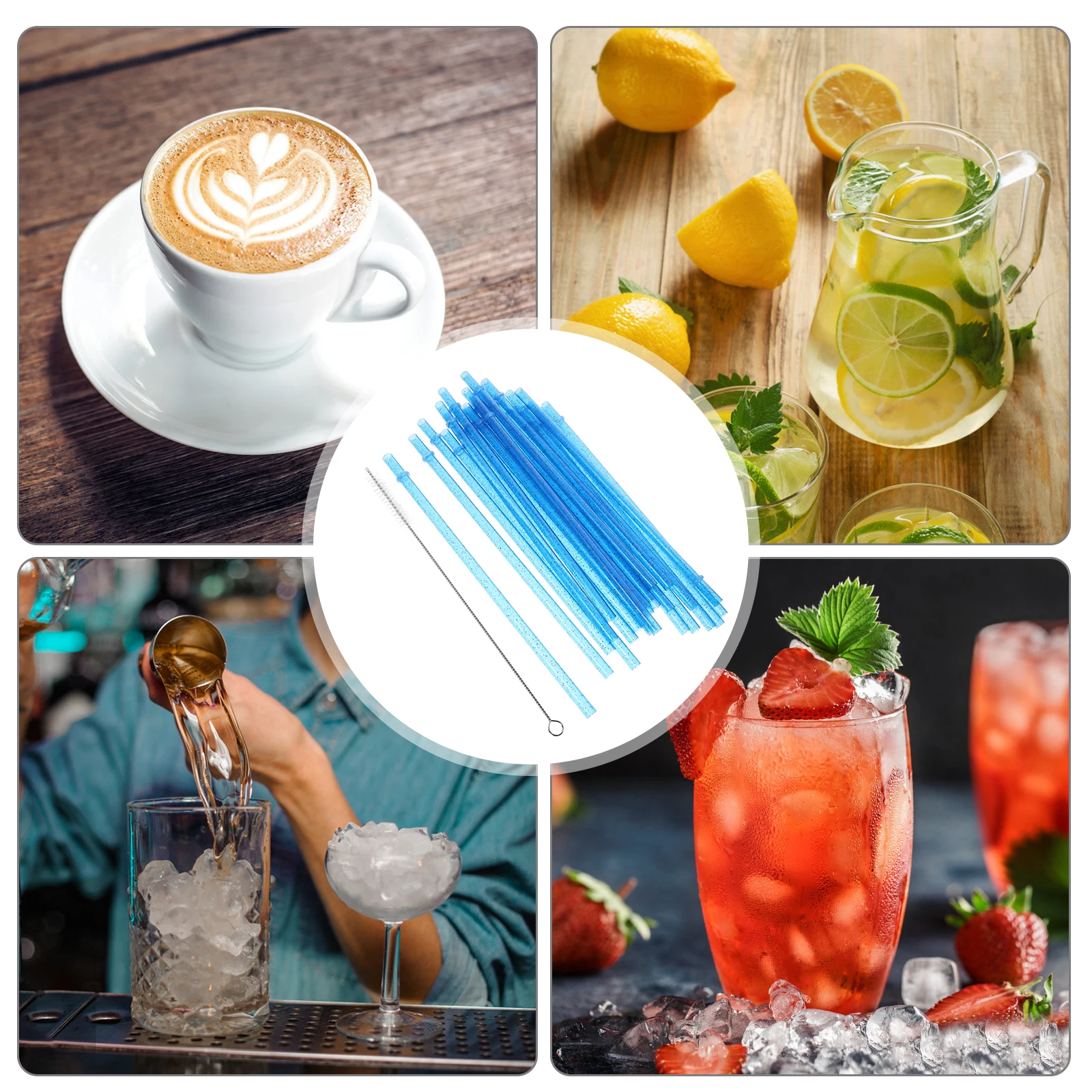 

25 Pcs Colorful Straw Brush Thickened Straws Party Belt Ring Reusable Bulk Blue Drinking Long Travel