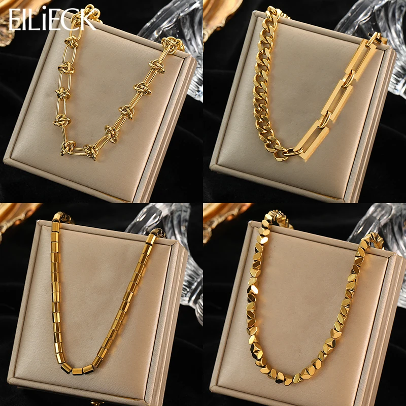 EILIECK 316L Stainless Steel Gold Color Thick Chain Necklace Necklace For Women Punk Hip-Hop Fashion Link Jewelry Party Gifts