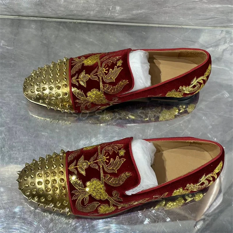 

Golden Sequin Embroidery Casual Flat Shoes for Men Vintage Comfortable Casual Business Formal Shoes Breathable Loafers Size48